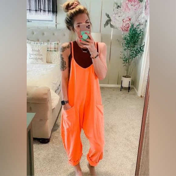 Free People Hot Shot Onesie in Bright Orange - Picture 2 of 6